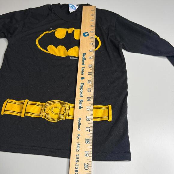 Vintage 1990 DC Comics Batman Long Sleeve Shirt Youth L Black Yellow Logo Belt - Picture 3 of 10